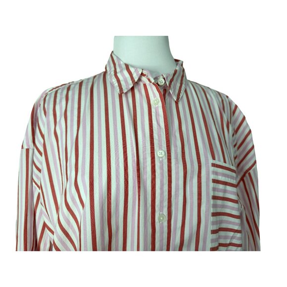 J. Crew Women's Oversized Button-up Cotton Poplin Trifecta Stripe Shirt Sz L - Picture 4 of 7